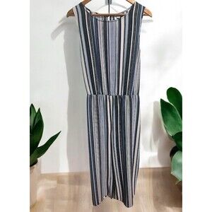 Elle Jumpsuit Size XXL Sleeveless Blue And White Striped Wide Leg Ankle Length